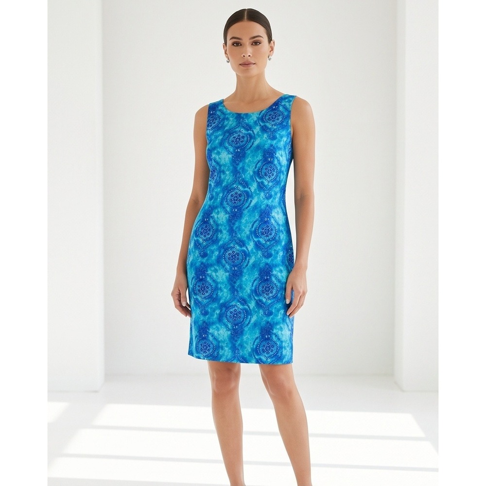 No Boundaries Juniors XL Blue Medallion Sleeveless V-Neck Sheath Dress